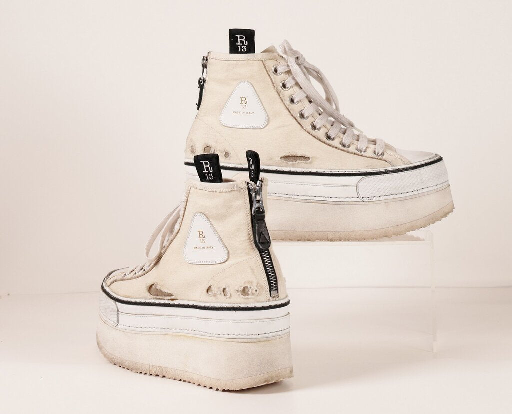 (7) Cream Distressed Platform Sneakers