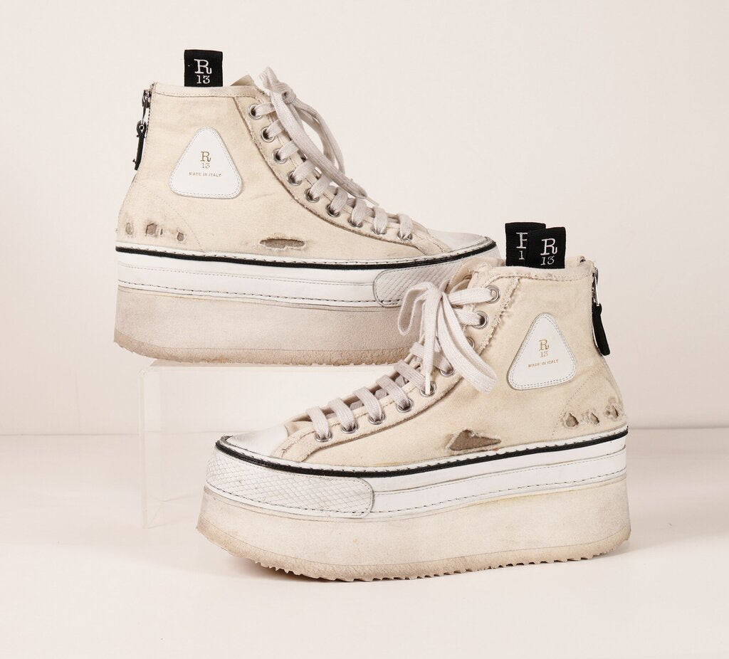(7) Cream Distressed Platform Sneakers