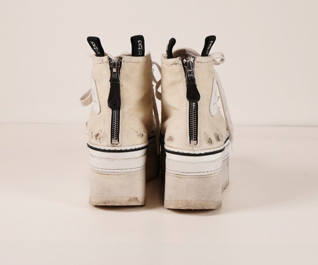 (7) Cream Distressed Platform Sneakers