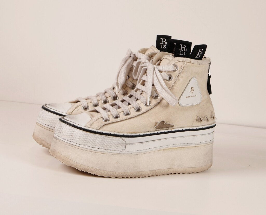 (7) Cream Distressed Platform Sneakers