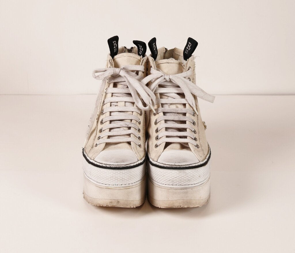 (7) Cream Distressed Platform Sneakers