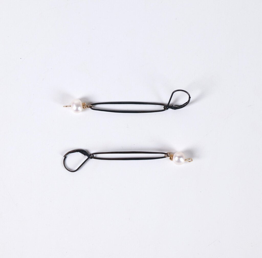 Oxidized Sterling and Pearl Earrings