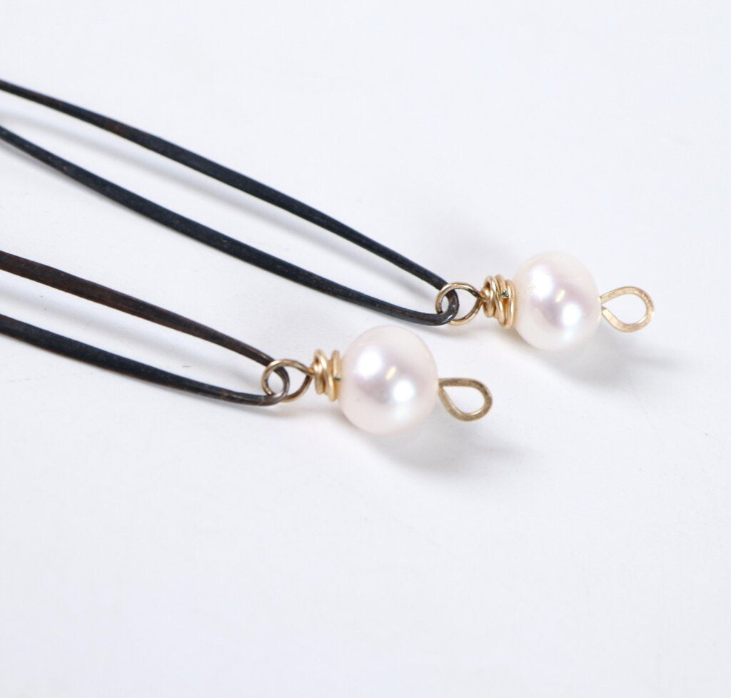 Oxidized Sterling and Pearl Earrings