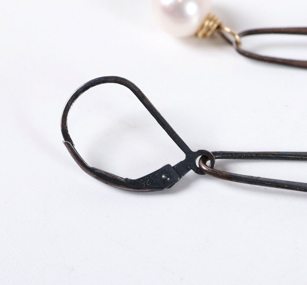 Oxidized Sterling and Pearl Earrings