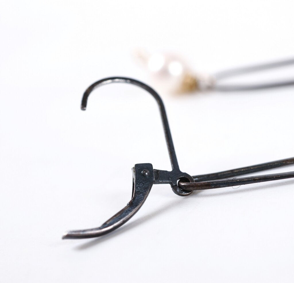 Oxidized Sterling and Pearl Earrings