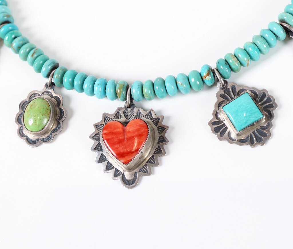 Sterling Turquoise and Dyed Spiny Oyster Necklace
