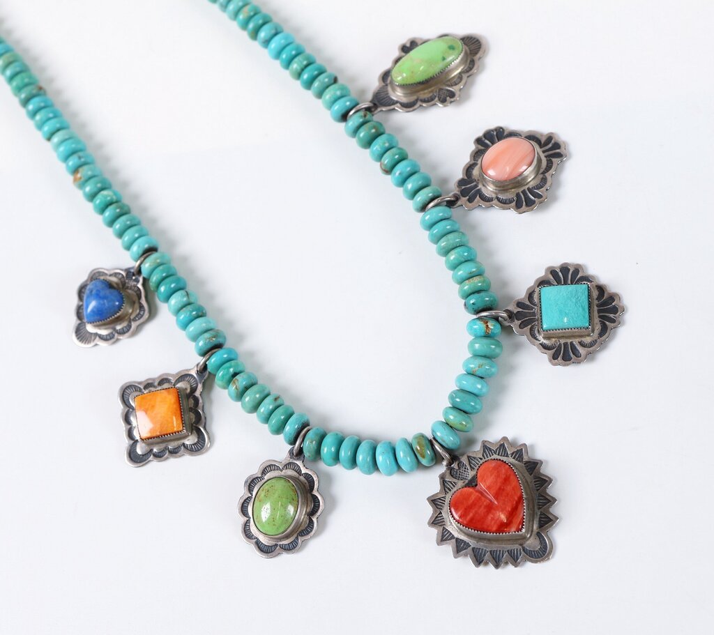 Sterling Turquoise and Dyed Spiny Oyster Necklace