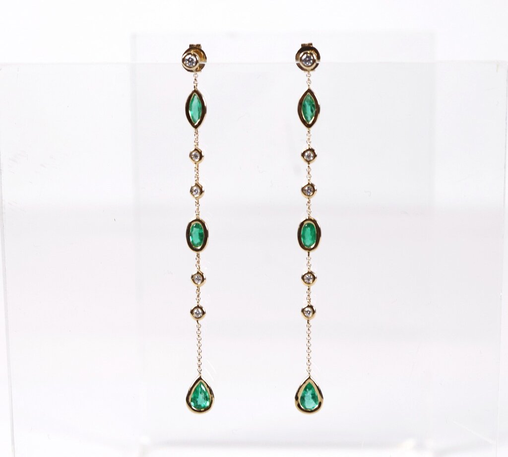 14K Gold Emerald and Diamond Shoulder Duster Earrings