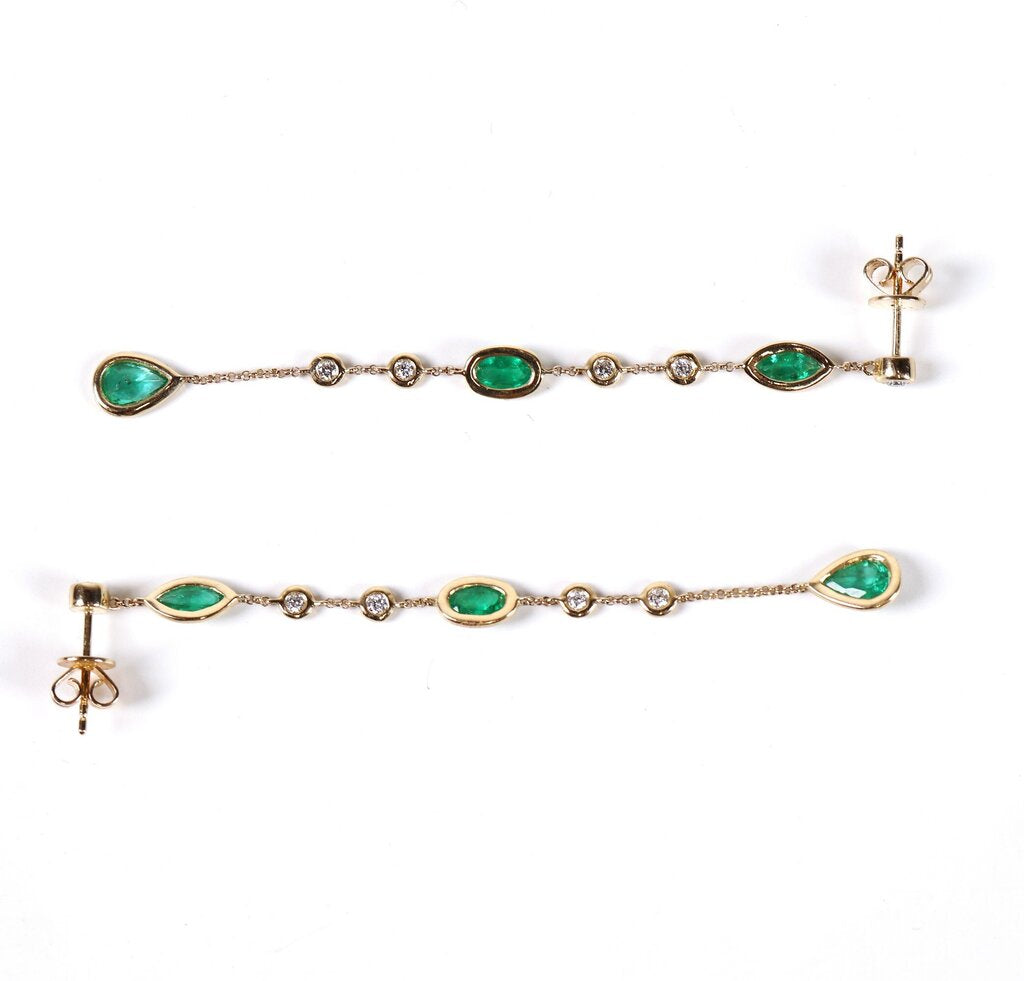 14K Gold Emerald and Diamond Shoulder Duster Earrings