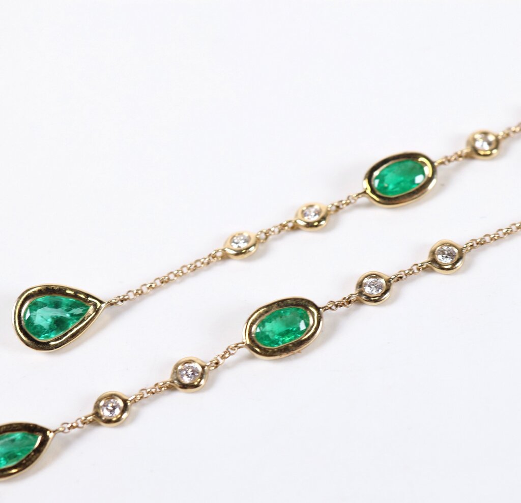 14K Gold Emerald and Diamond Shoulder Duster Earrings