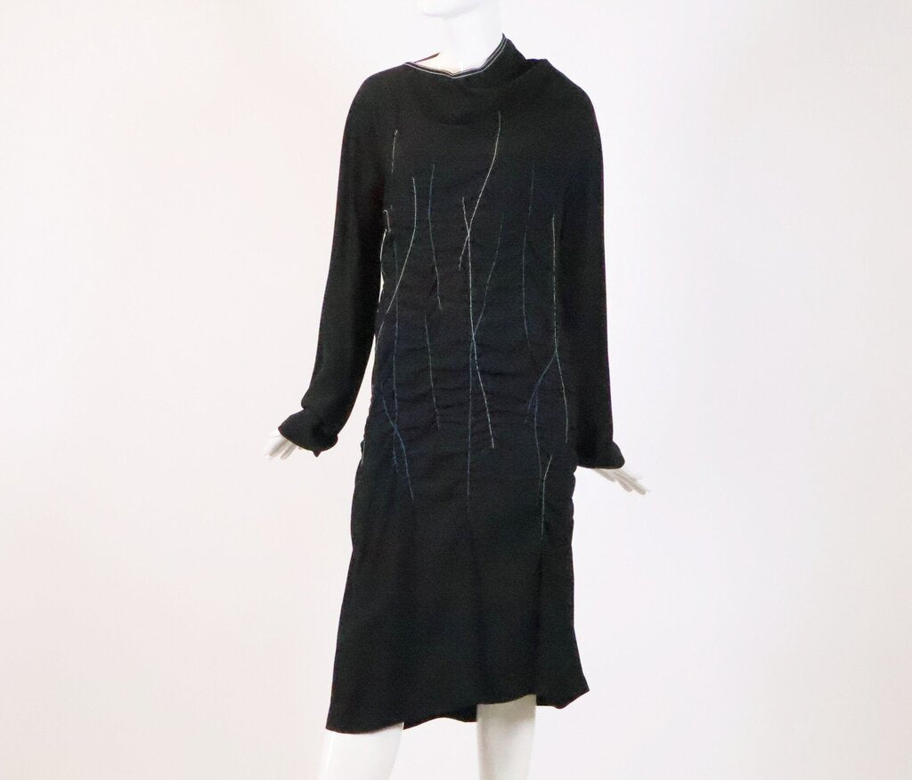 Black Midi Dress with Blue and White Stitching (S)