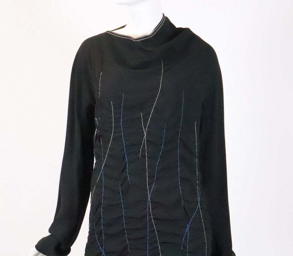 Black Midi Dress with Blue and White Stitching (S)