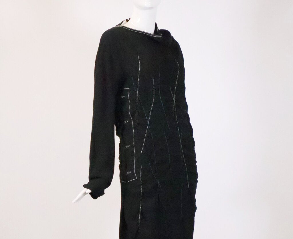Black Midi Dress with Blue and White Stitching (S)