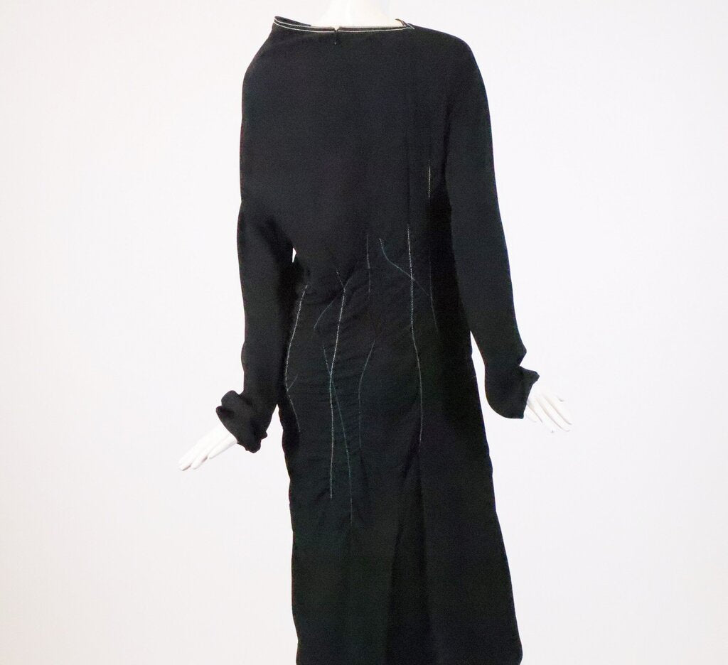 Black Midi Dress with Blue and White Stitching (S)