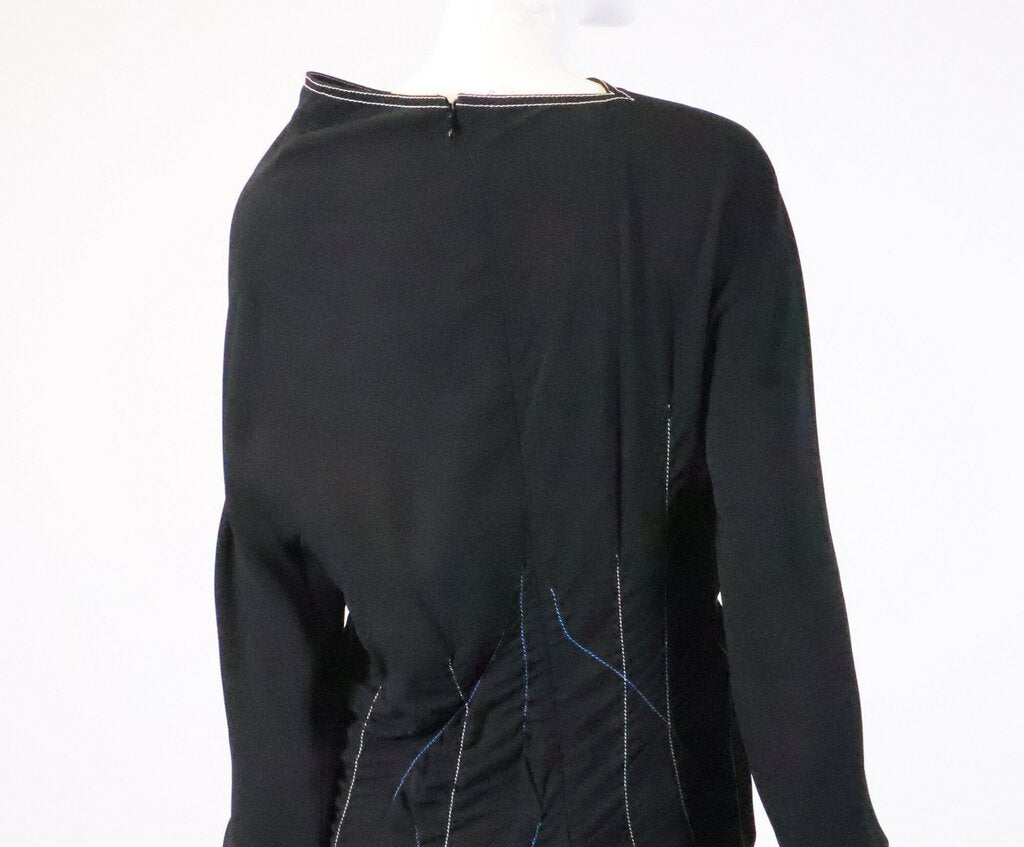 Black Midi Dress with Blue and White Stitching (S)