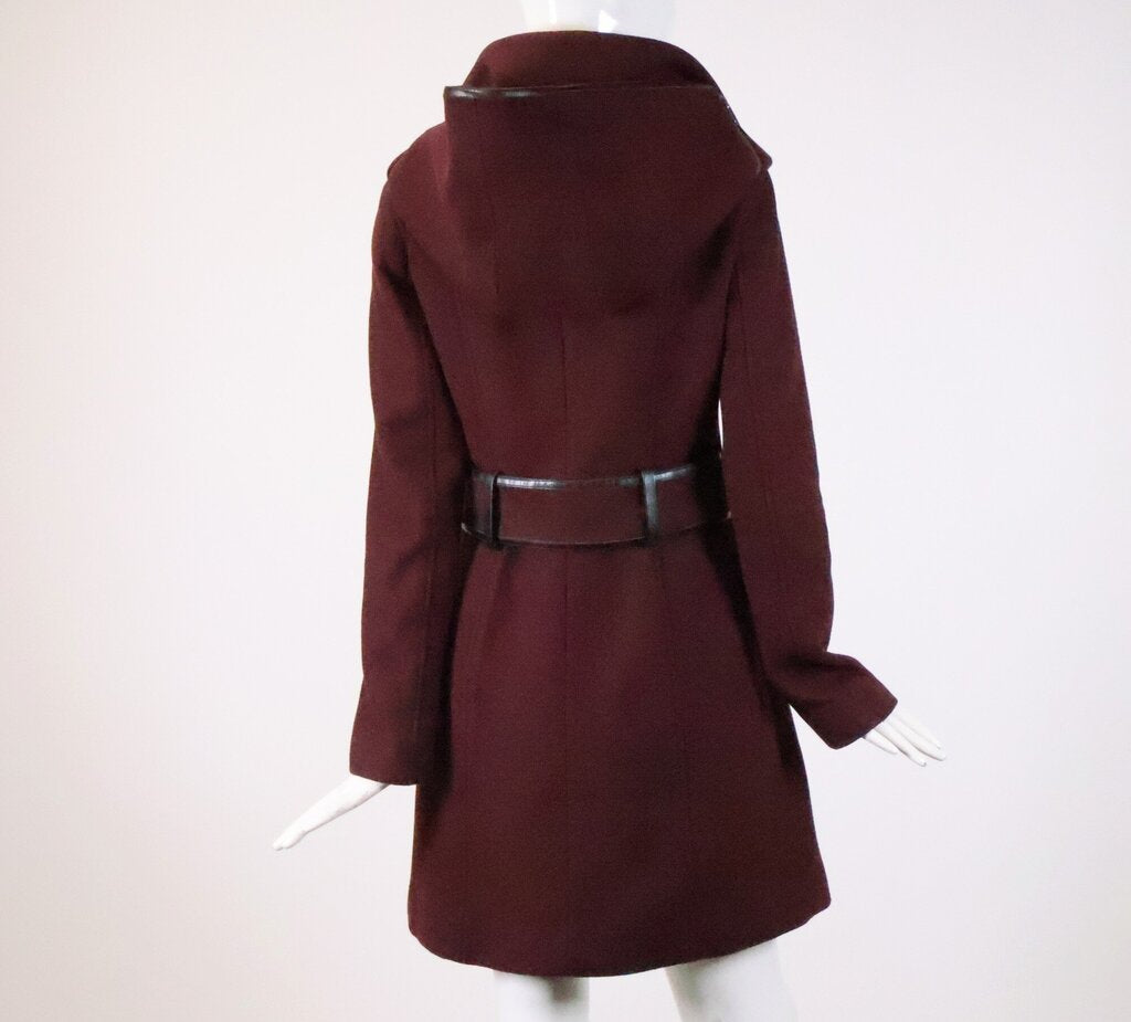 Burgundy Wool and Black Leather Coat (S)