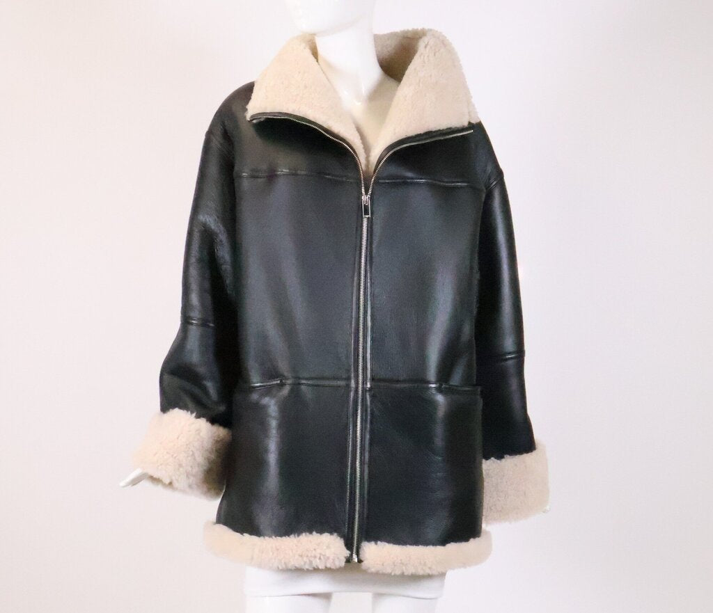 Black and White Shearling Jacket (XXS)