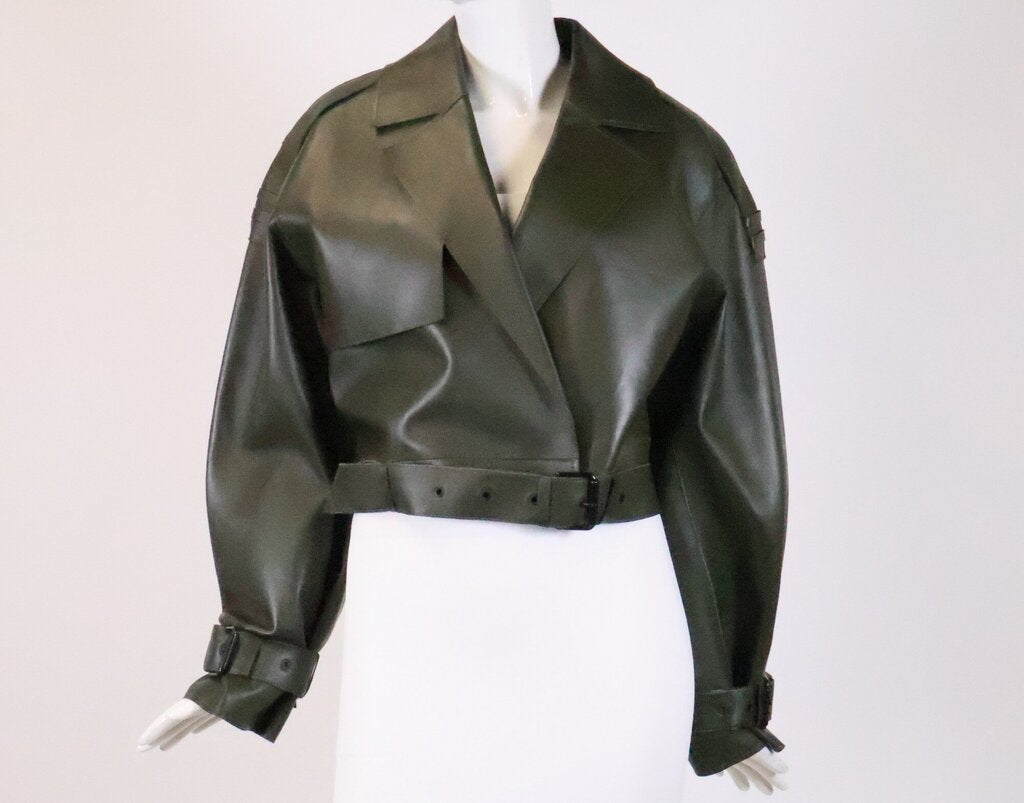 Olive Green Leather Jacket (M)