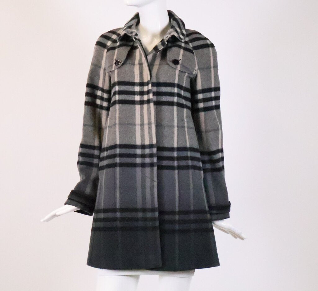 Burberry Black and Grey Plaid Wool Coat (S)