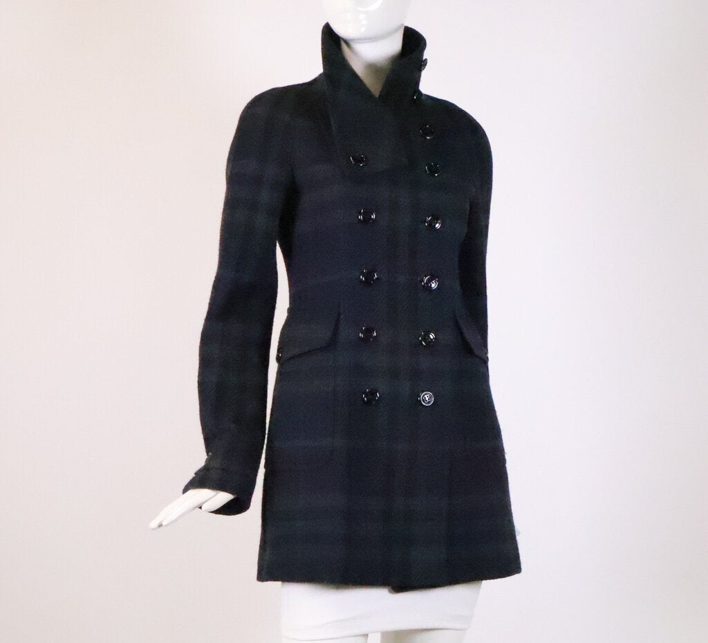 Black and Blue Plaid Wool Coat (S)