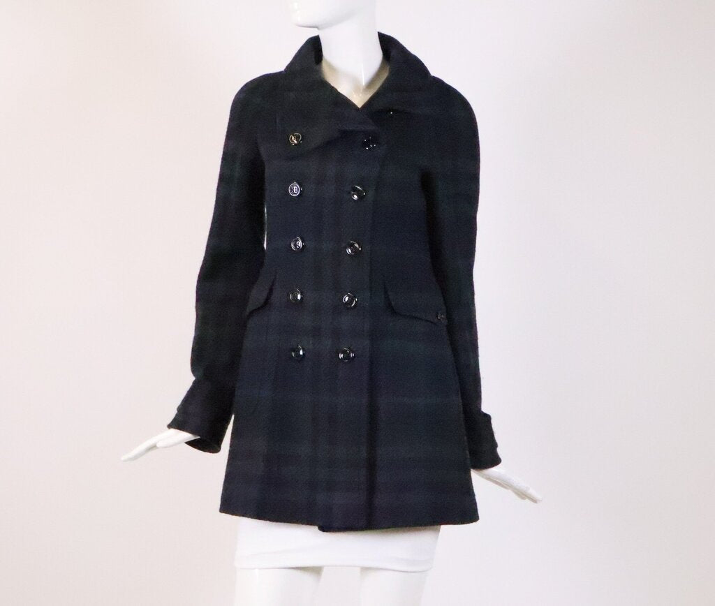 Black and Blue Plaid Wool Coat (S)