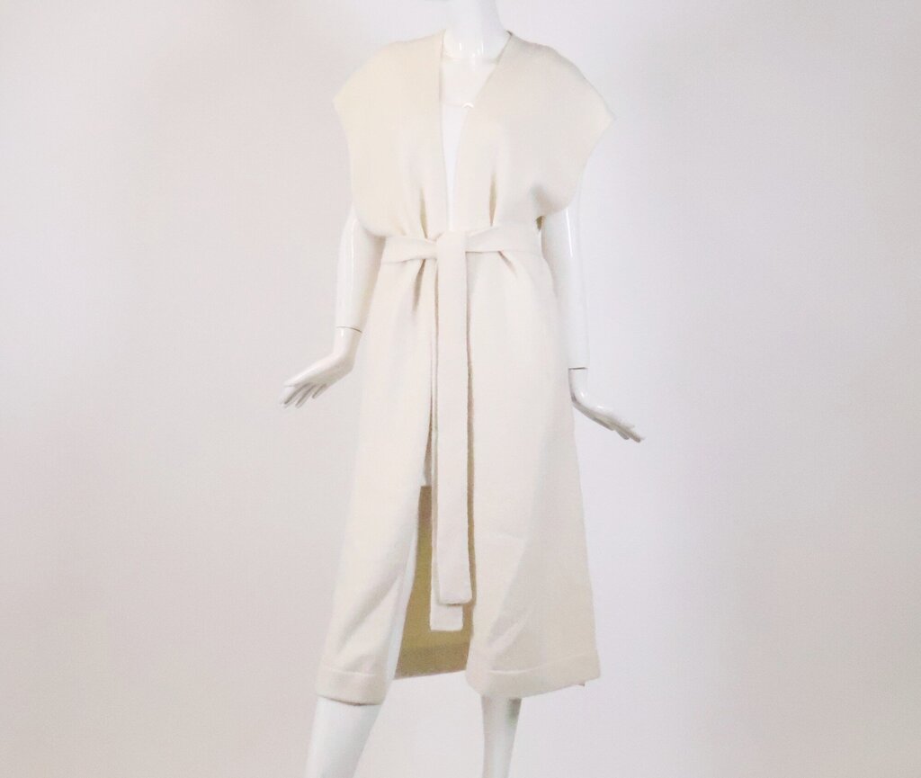 White Long Open Sweater Vest with Pockets (O/S)