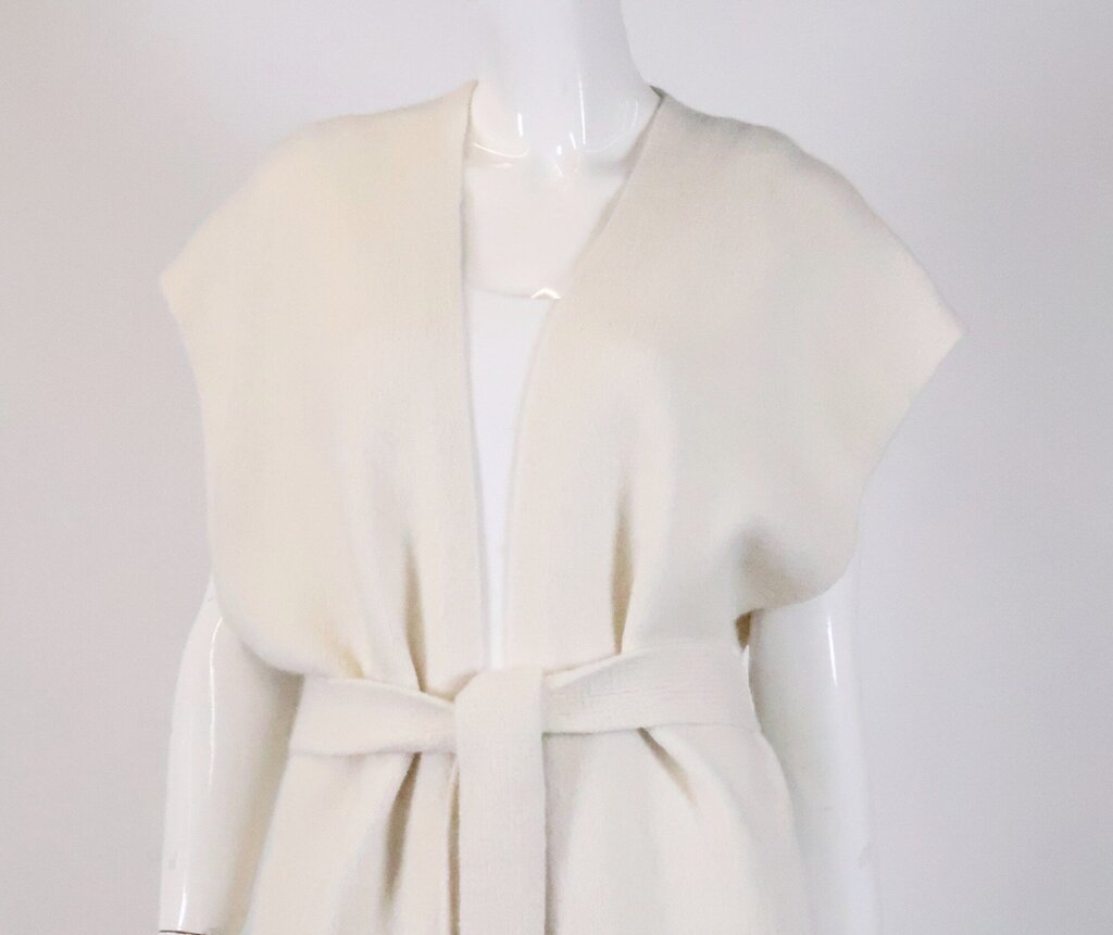 White Long Open Sweater Vest with Pockets (O/S)