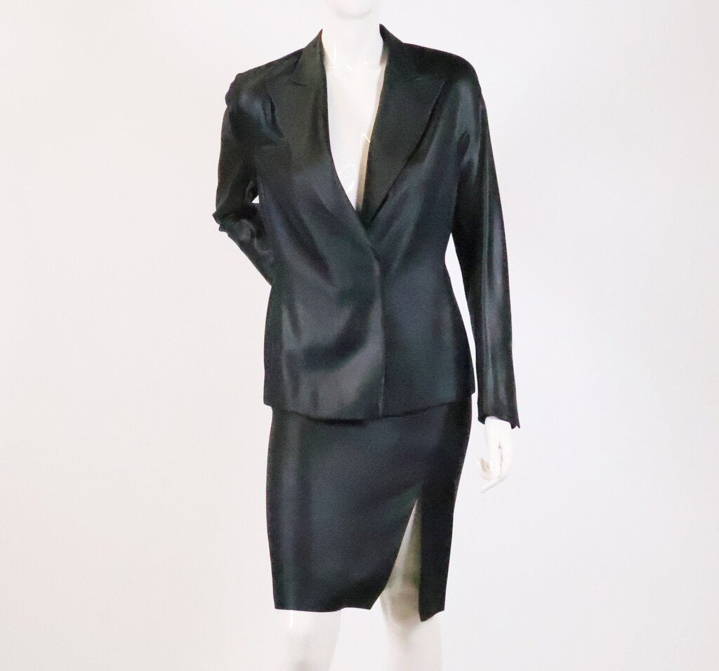 Black Satin Skirt Suit (XS)