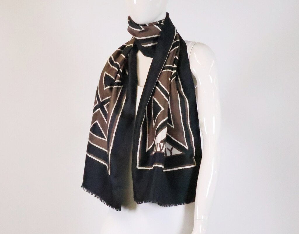 Black and Brown Long Patterned Silk Scarf