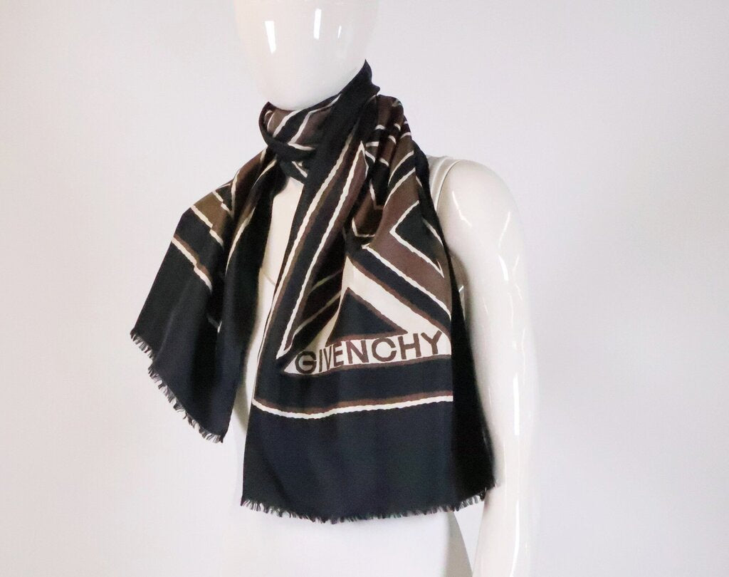 Black and Brown Long Patterned Silk Scarf