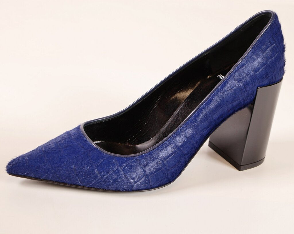 Blue Pony Hair Pointed Pumps (6)