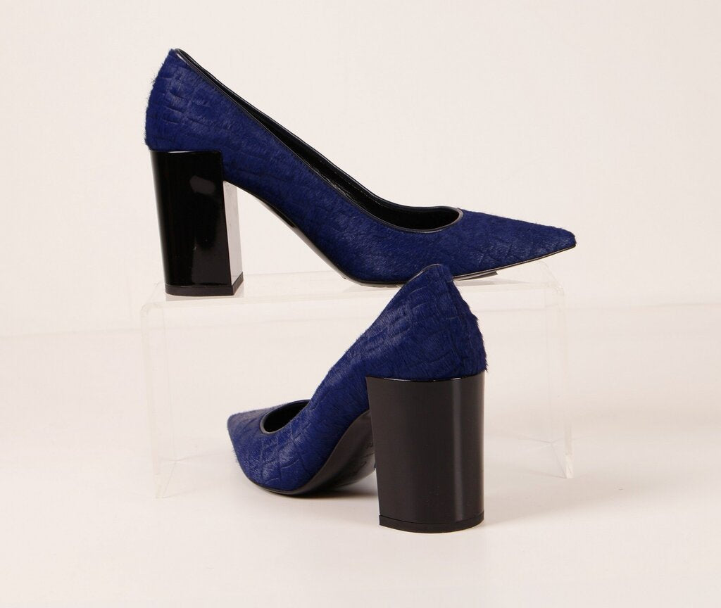 Blue Pony Hair Pointed Pumps (6)