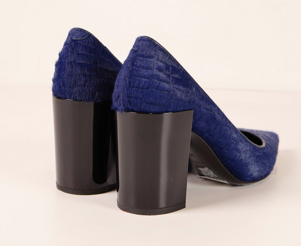 Blue Pony Hair Pointed Pumps (6)