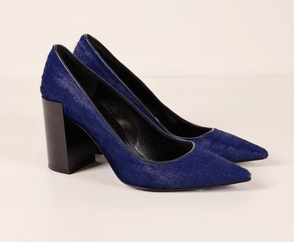 Blue Pony Hair Pointed Pumps (6)