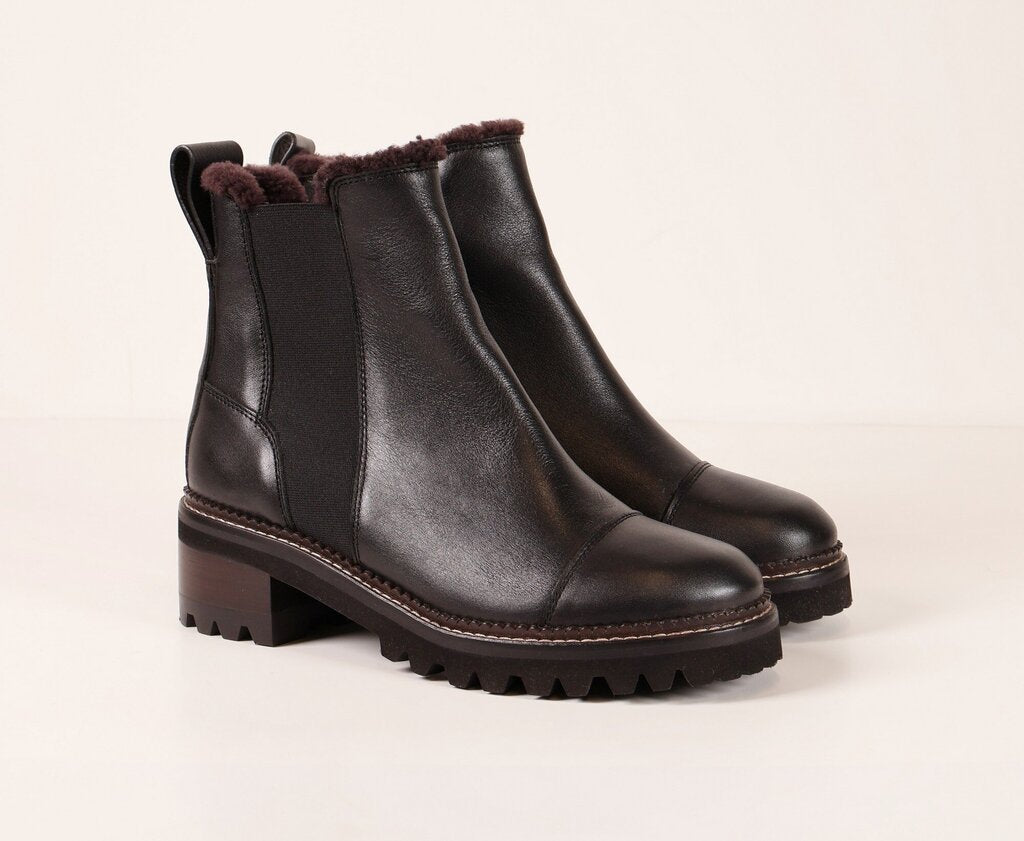 Black Leather Shearling-Lined Boots (8)