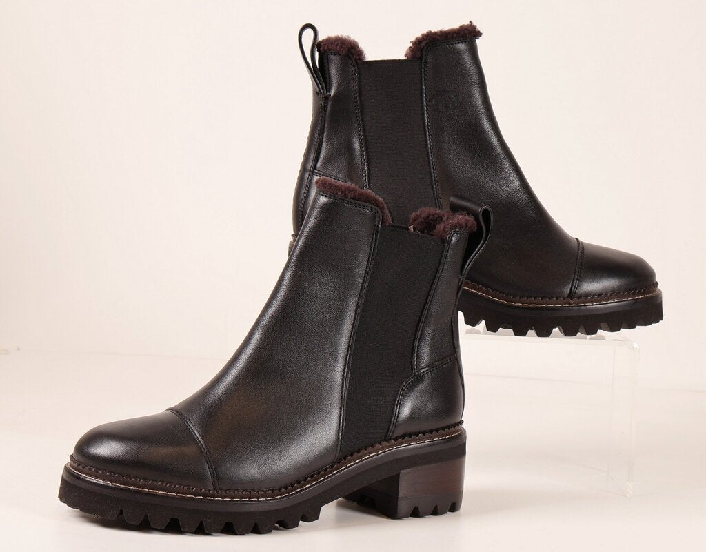 Black Leather Shearling-Lined Boots (8)