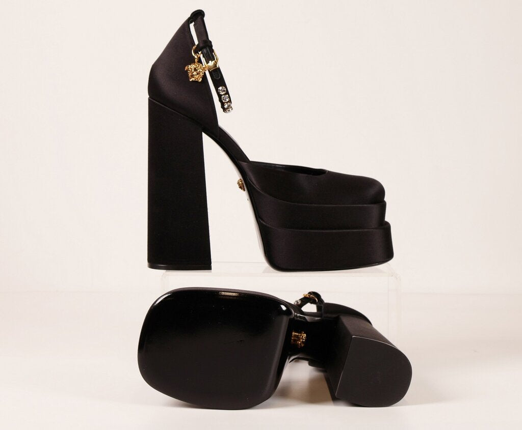 Black Silk Mega Platform Pumps (9.5)