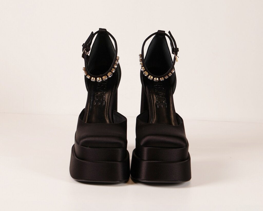 Black Silk Mega Platform Pumps (9.5)