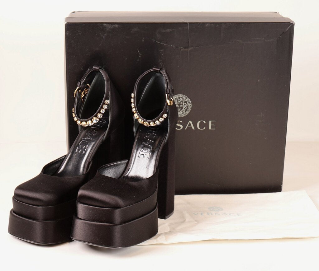 Black Silk Mega Platform Pumps (9.5)