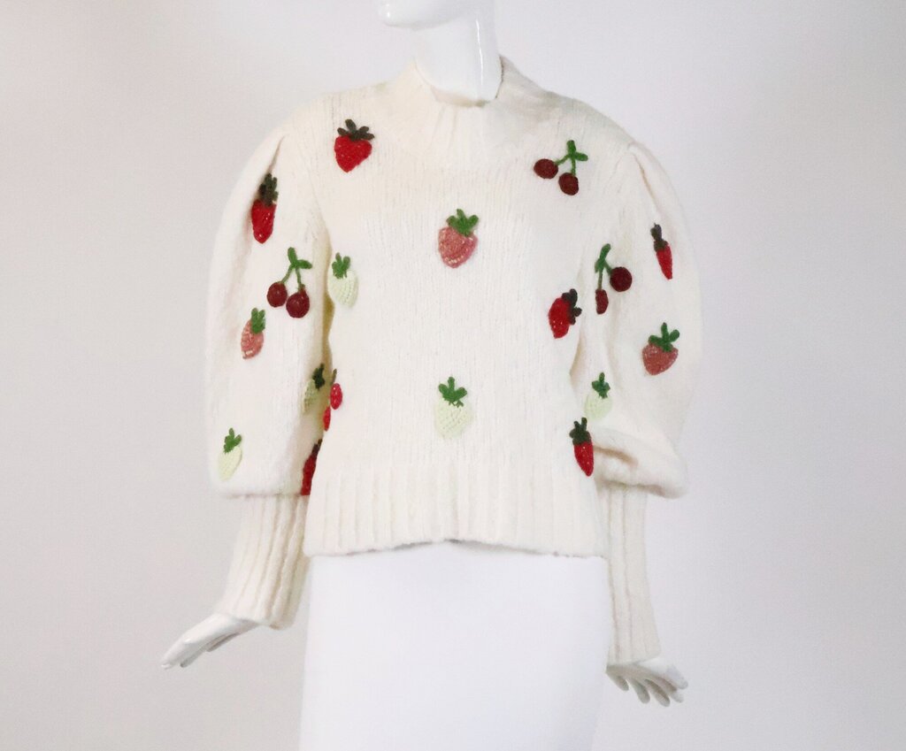 White Sweater with Strawberries and Cherries (L)