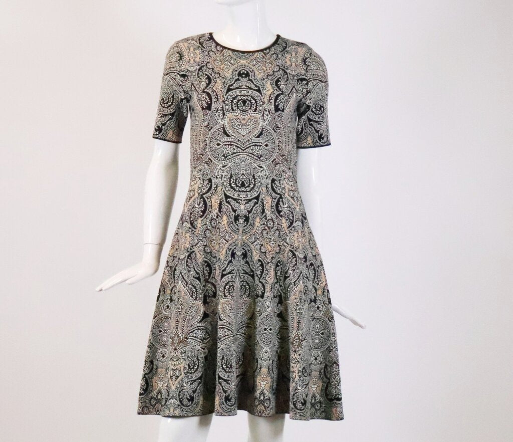 Black and Cream Paisley Fit and Flare Dress (S)