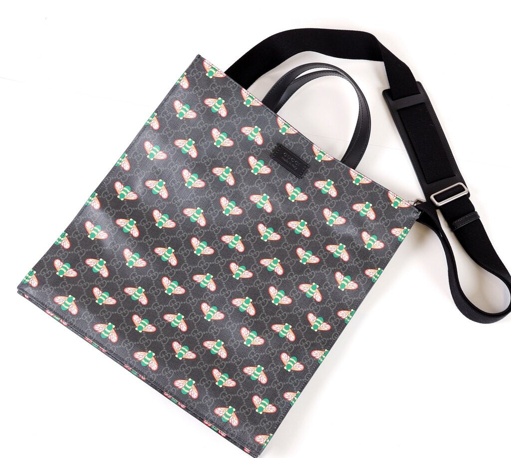 Black GG Supreme Bee Tote Bag