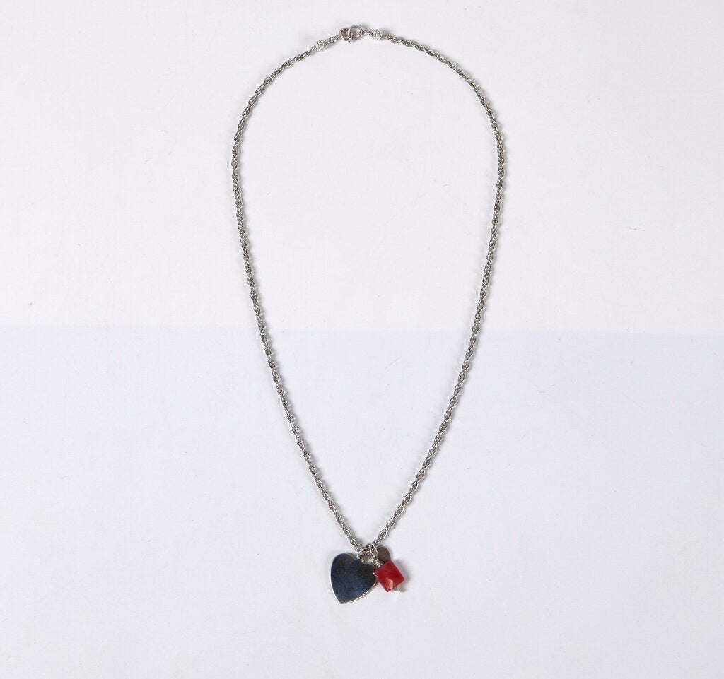 Sterling and Raw Ruby Hearts Necklace
