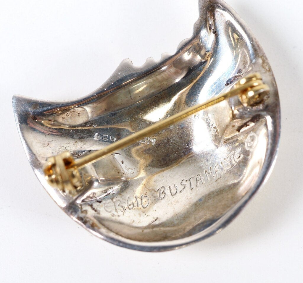 last chance! Sterling and 22K Gold Plate Half Moon Brooch