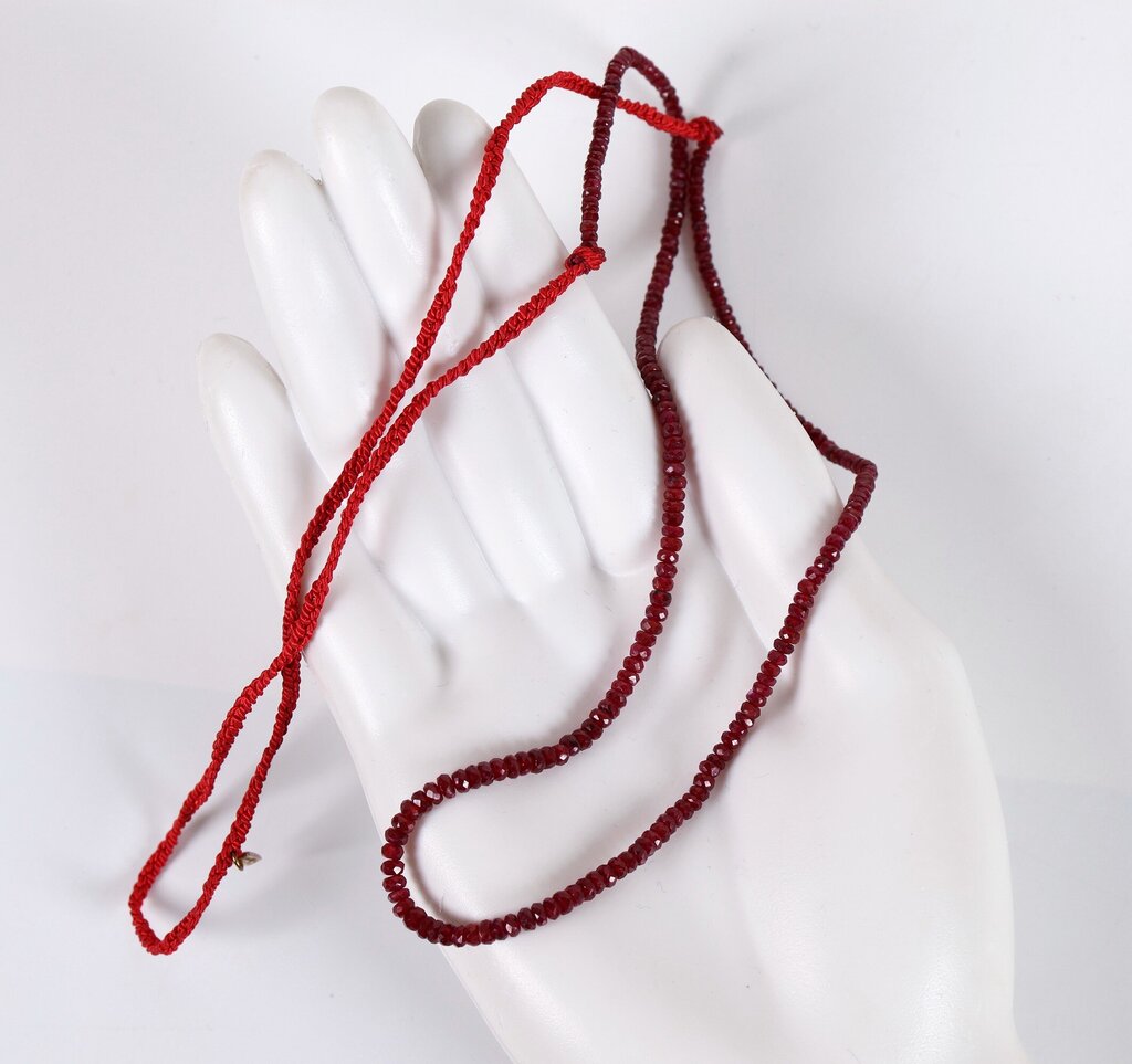 Faceted Ruby Bead and Silk Necklace