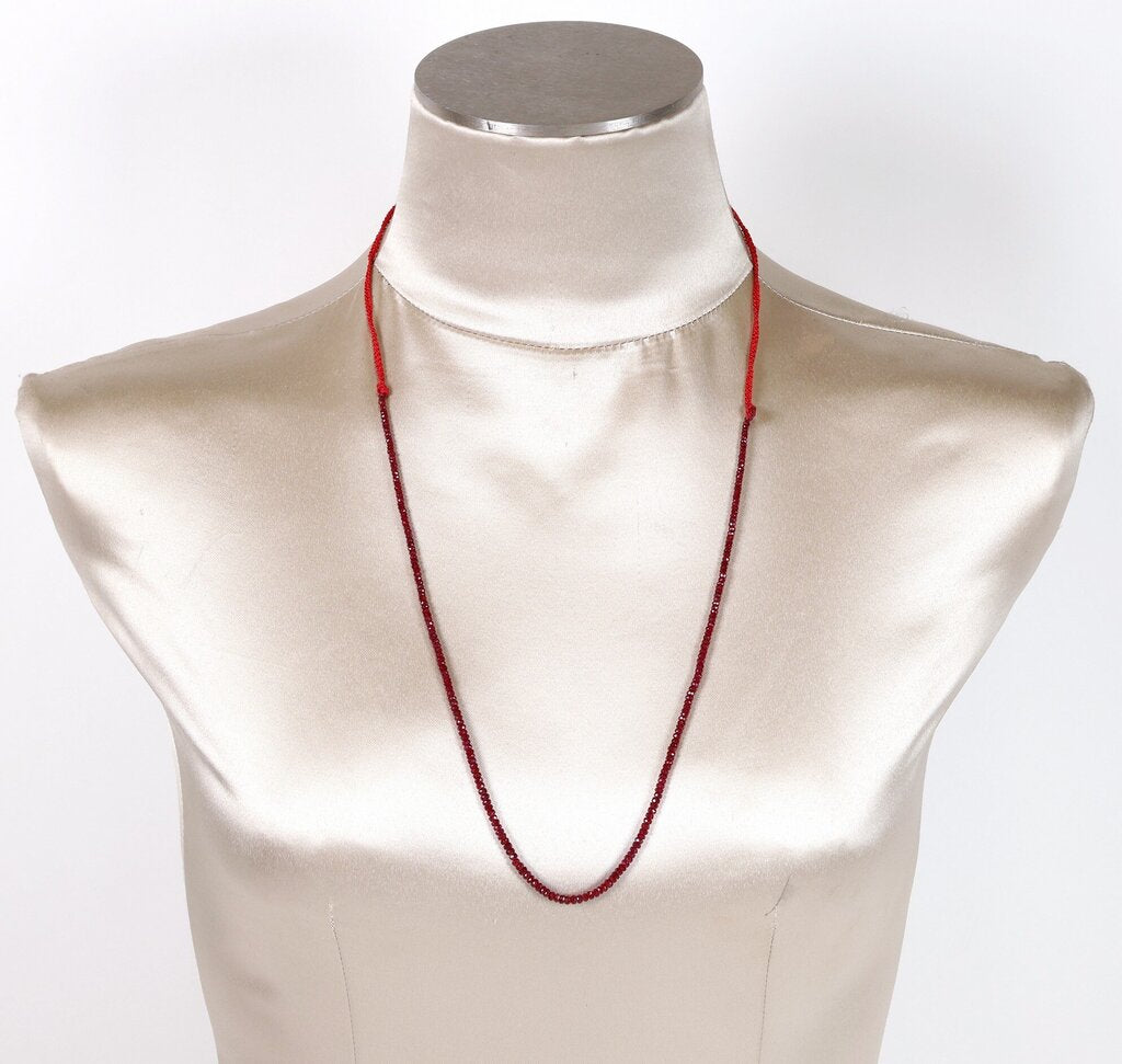Faceted Ruby Bead and Silk Necklace