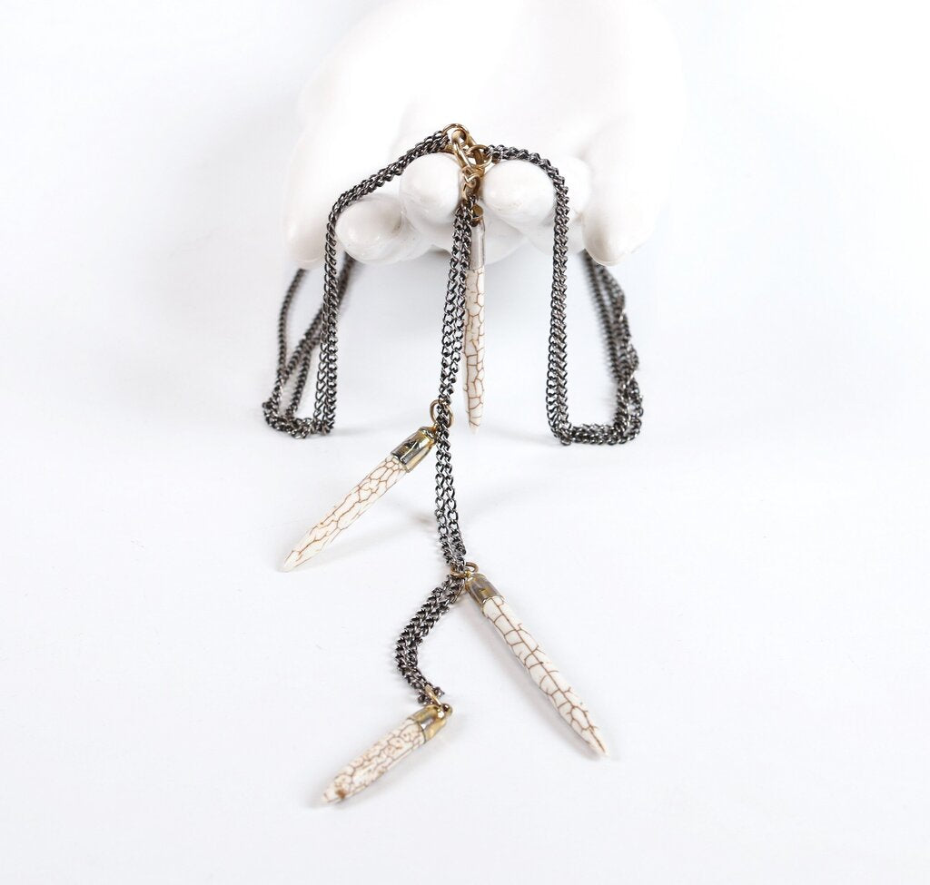 Silver Brass and Resin Quill Lariat Necklace