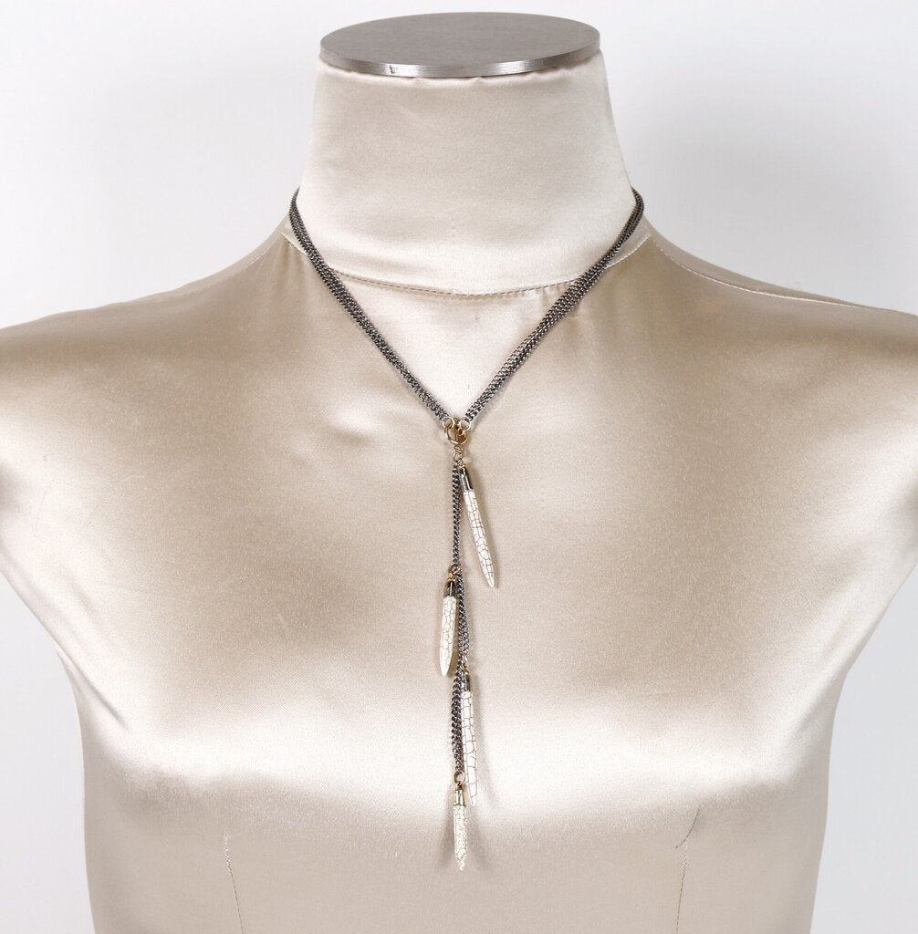 Silver Brass and Resin Quill Lariat Necklace