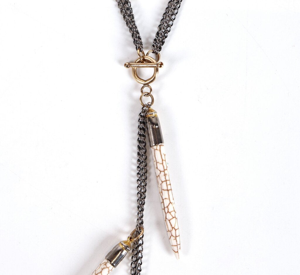 Silver Brass and Resin Quill Lariat Necklace