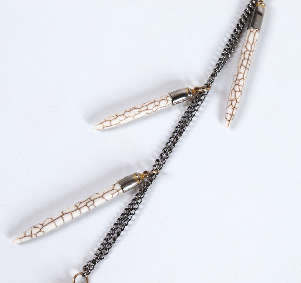 Silver Brass and Resin Quill Lariat Necklace
